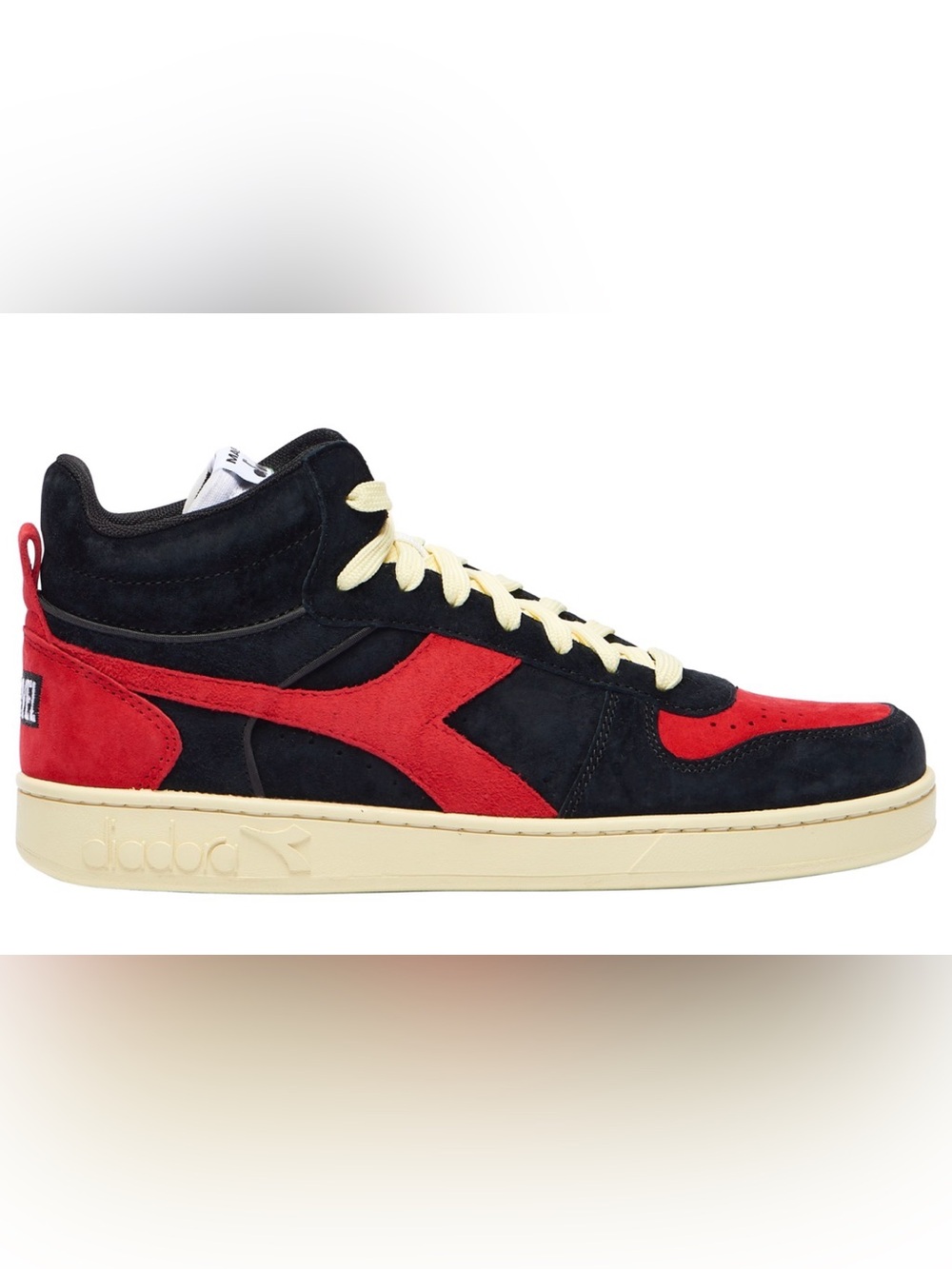Diadora Marval Mid-Top Suede Sneaker in Black, Red and Cream -No Box